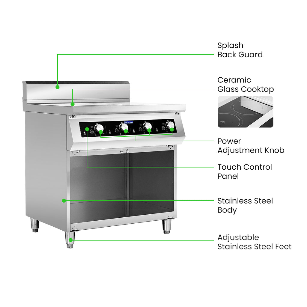 Electmax EIC7-800P - 700 Series 4 Burner Induction Cooktop with Splashback on Stand - image 3