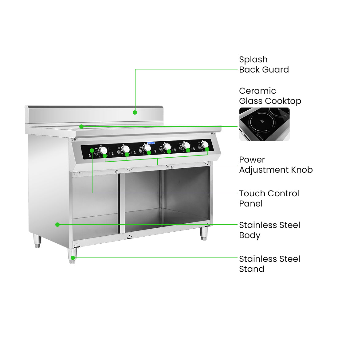 Electmax EIC9-1200P - 900 Series 6 Burner Induction Cooktop with Splashback on Stand - image 3