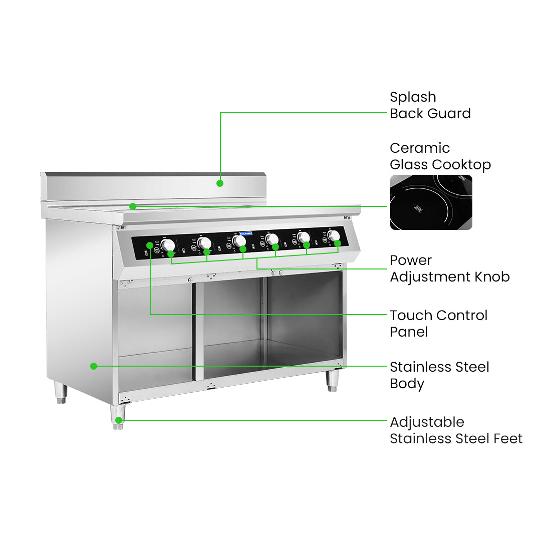 Electmax EIC7-1200P - 700 Series 6 Burner Induction Cooktop with Splashback on Stand - image 3