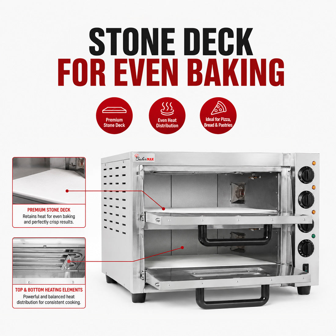 Baker Max EP-2T/15 - Countertop Double Deck Electric Pizza Oven, 15A - image 6