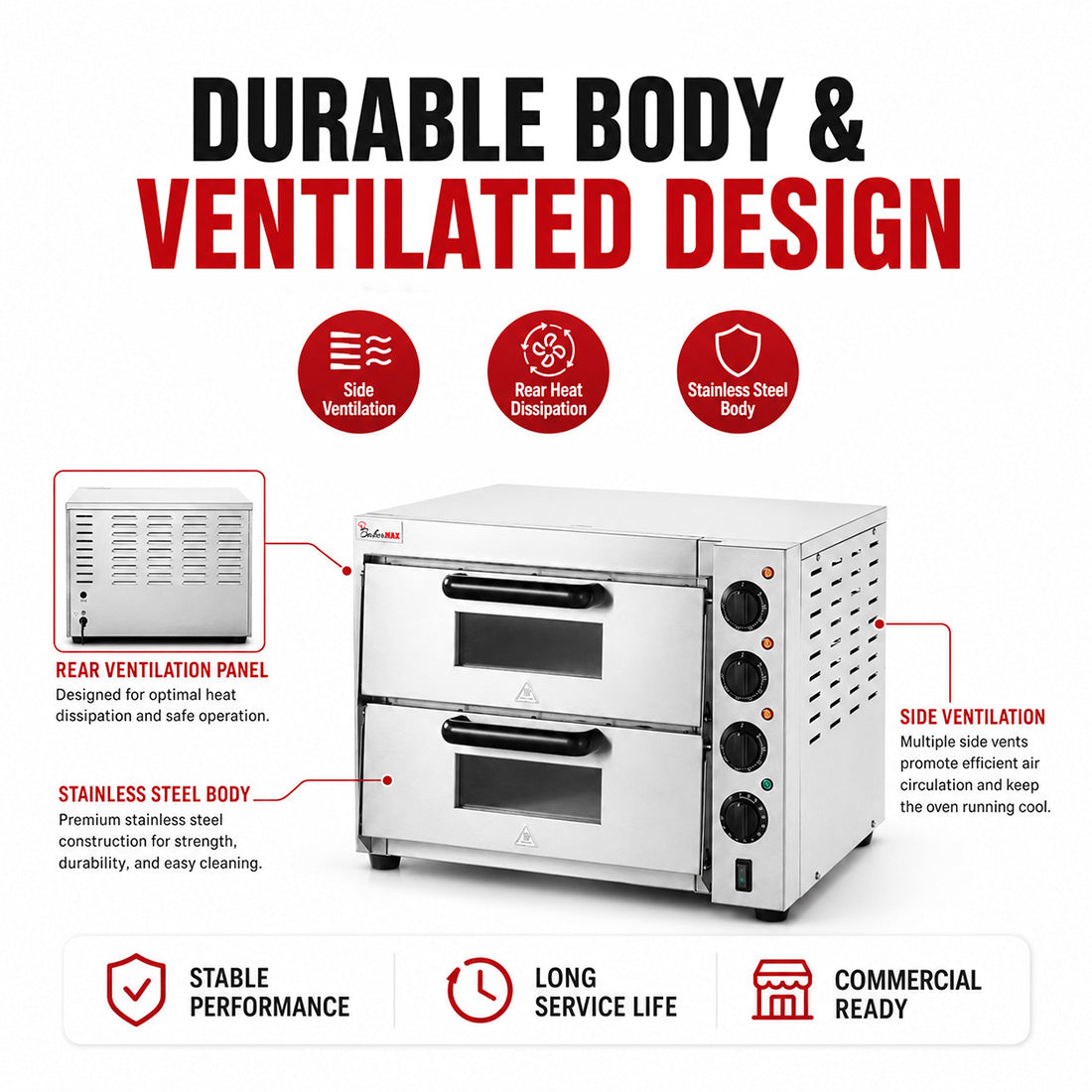 Baker Max EP-2T/15 - Countertop Double Deck Electric Pizza Oven, 15A - image 7