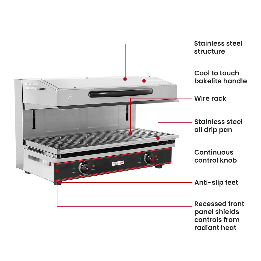 Benchstar ES-5600L - Electric Salamander with Adjustable Height, 5.6kW, 800mm - image 3