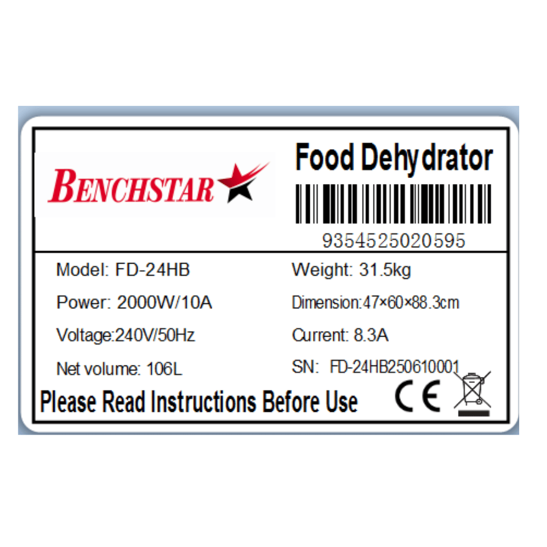 Benchstar FD-24HB - 24 Tray Commercial Food Dehydrator - image 3
