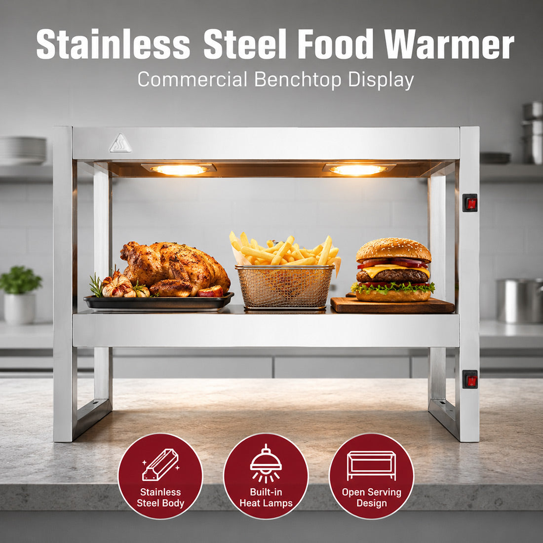 Benchstar FW4L-092 - Heat Lamp Food Warmer, 2 Tier, 900mm, 4 Lamps - image 4