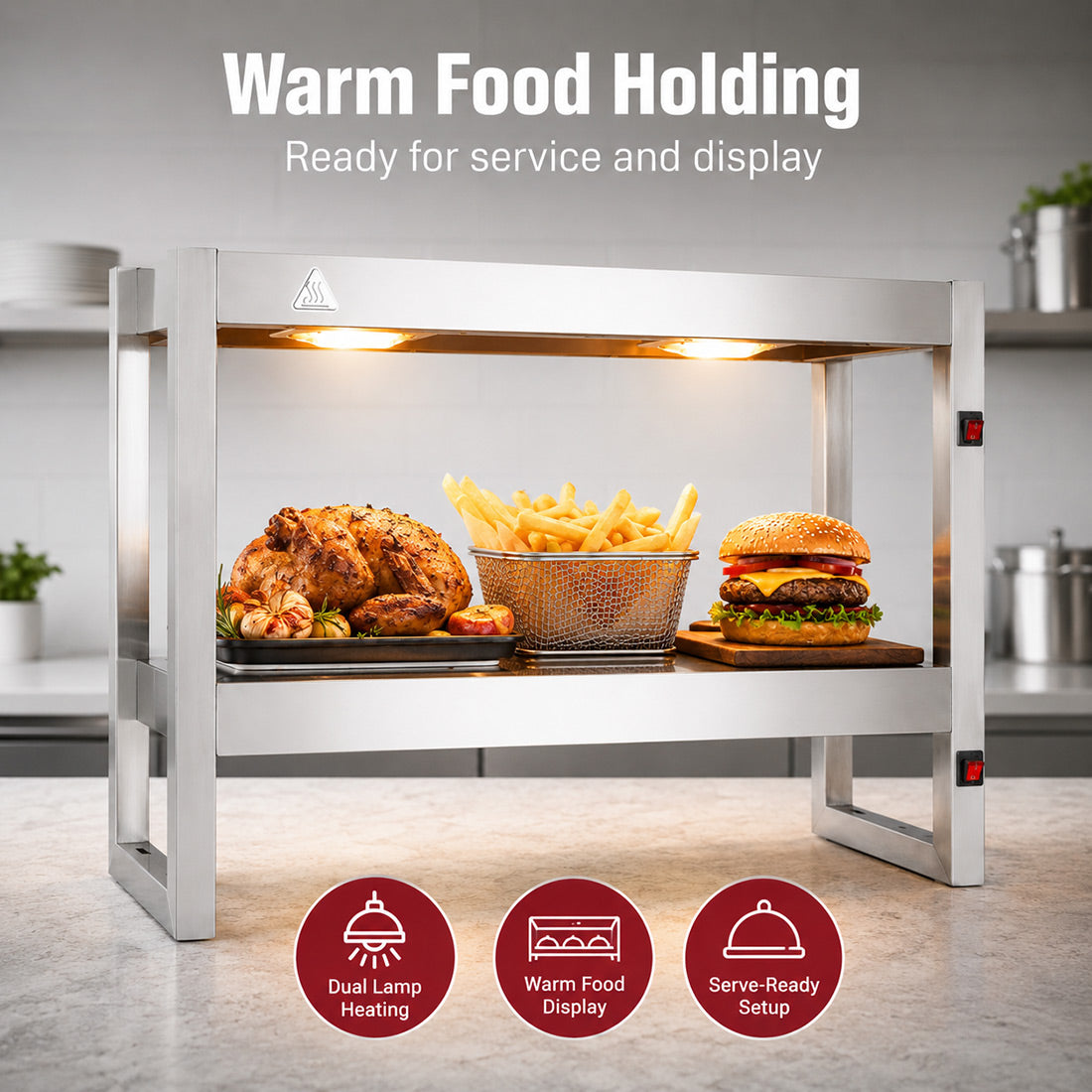 Benchstar FW4L-092 - Heat Lamp Food Warmer, 2 Tier, 900mm, 4 Lamps - image 5