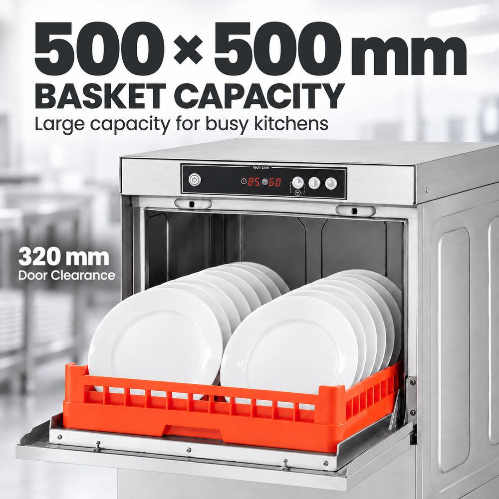 Asber GE-500BDD Tech Line Underbench Dishwasher - basket capacity