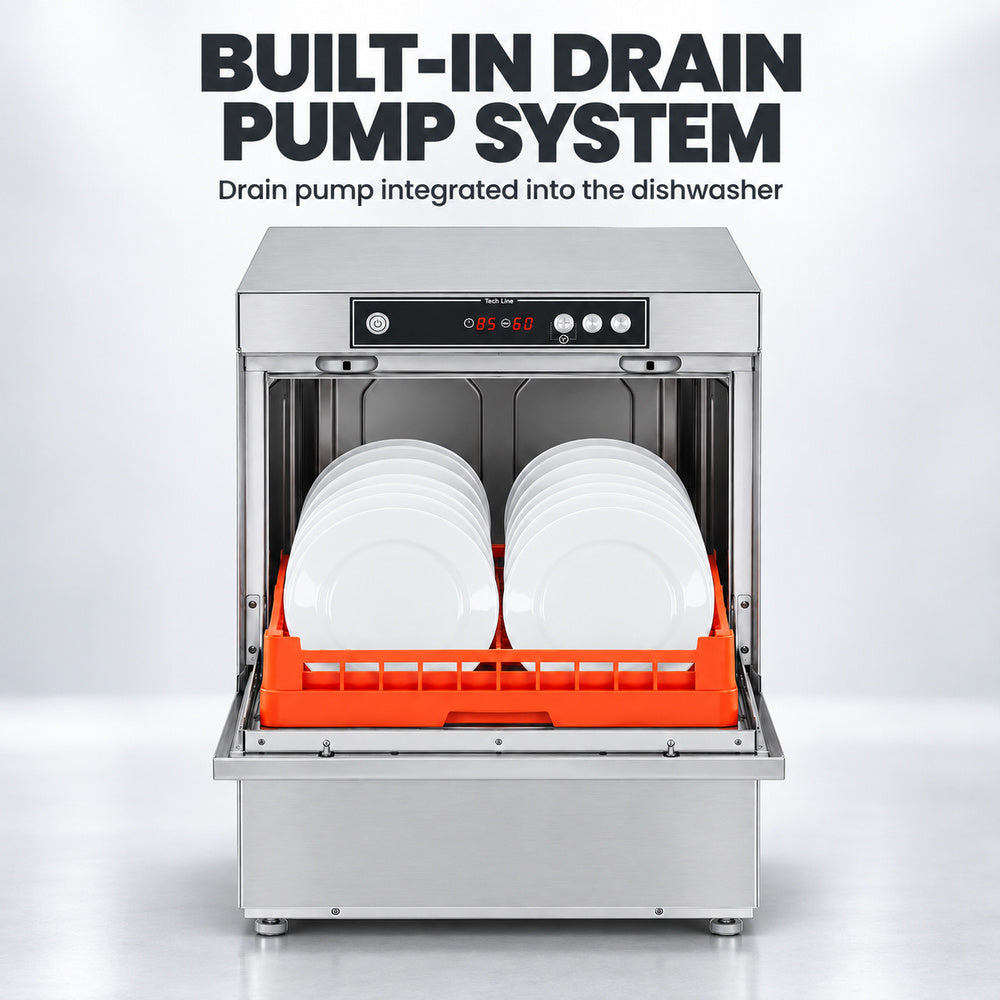 Asber GE-500BDD Tech Line Underbench Dishwasher - drain pump system
