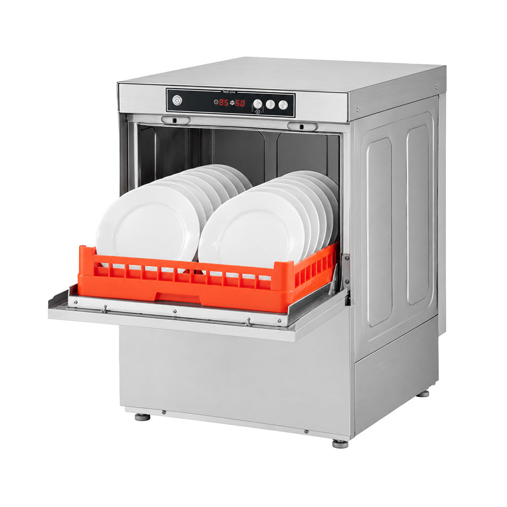 Asber GE-500BDD Tech Line Underbench Dishwasher - angled view with door open