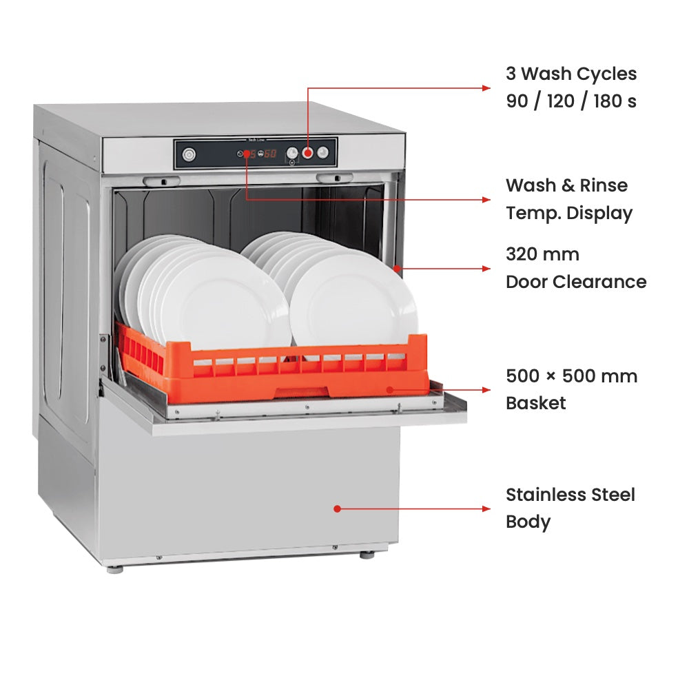 Asber GE-500BDD Tech Line Underbench Dishwasher - features