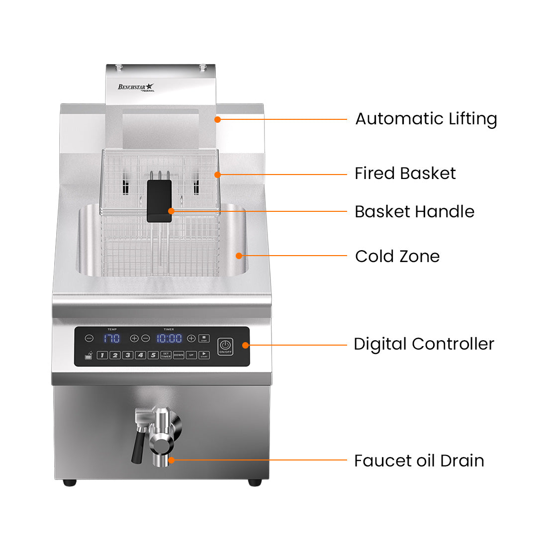 Benchstar IF3500S-AL - 8L Single Tank Induction Fryer with Auto Basket Lift - image 3