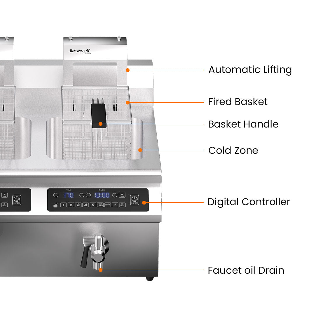 Benchstar IF7000D-AL - 2 x 8L Double Tank Induction Fryer with Auto Basket Lift - image 3