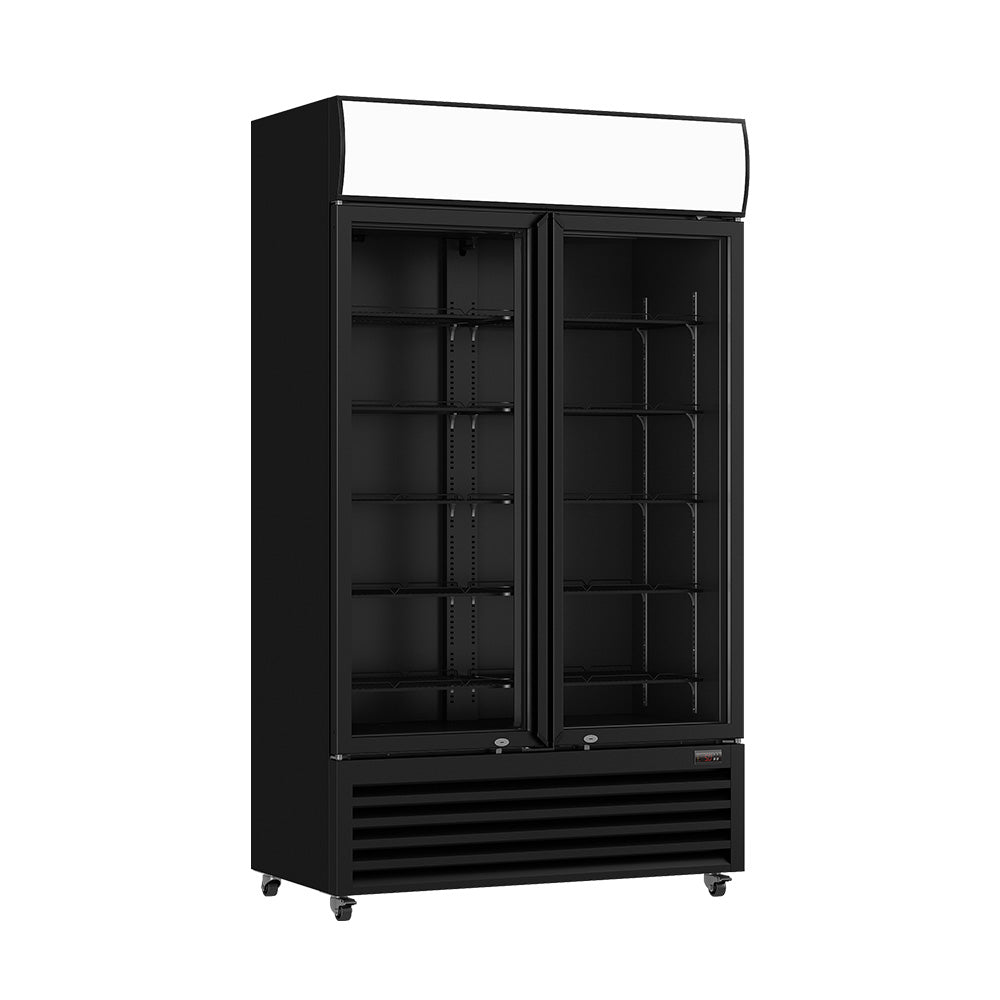 FED Thermaster LG-1000BP - Double Glass Door Upright Drink Fridge Black 885L