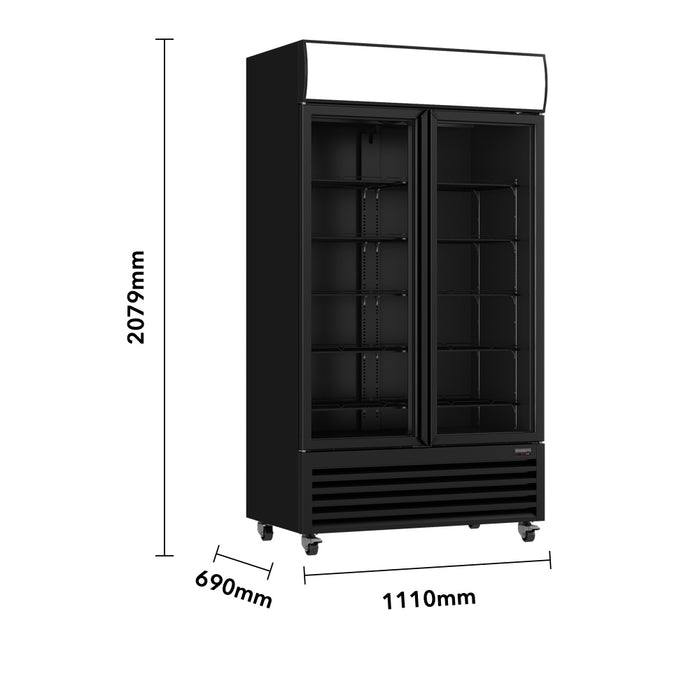 FED Thermaster LG-1000BP - Double Glass Door Upright Drink Fridge Black 885L - image 2