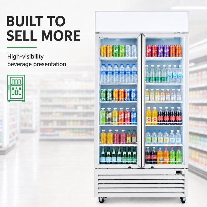 FED Thermaster LG-1000P - Double Glass Door Upright Drink Fridge White 885L - image 4