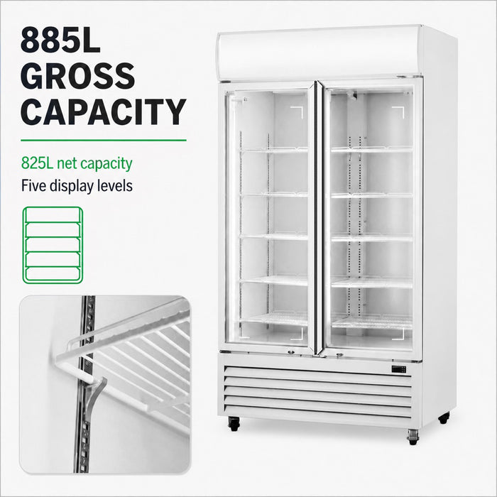 FED Thermaster LG-1000P - Double Glass Door Upright Drink Fridge White 885L - image 6