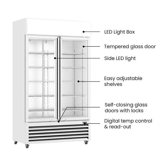 FED Thermaster LG-1000P - Double Glass Door Upright Drink Fridge White 885L - image 3