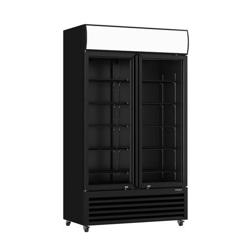 FED Thermaster LG-1200BP - Large Double Glass Door Upright Drink Fridge Black 1075L