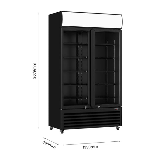 FED Thermaster LG-1200BP - Large Double Glass Door Upright Drink Fridge Black 1075L - image 2