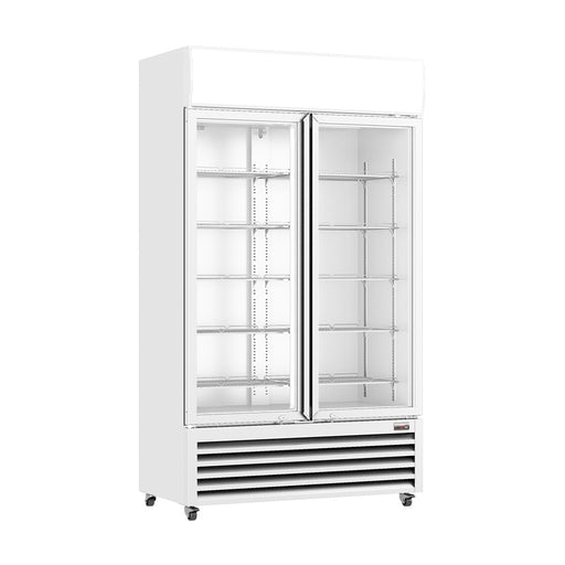 FED Thermaster LG-1200P - Large Double Glass Door Upright Drink Fridge White 1075L