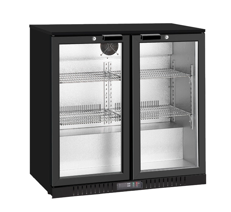 FED Thermaster LG-208TD - Double Heated Glass Door Bar Fridge Black 188L