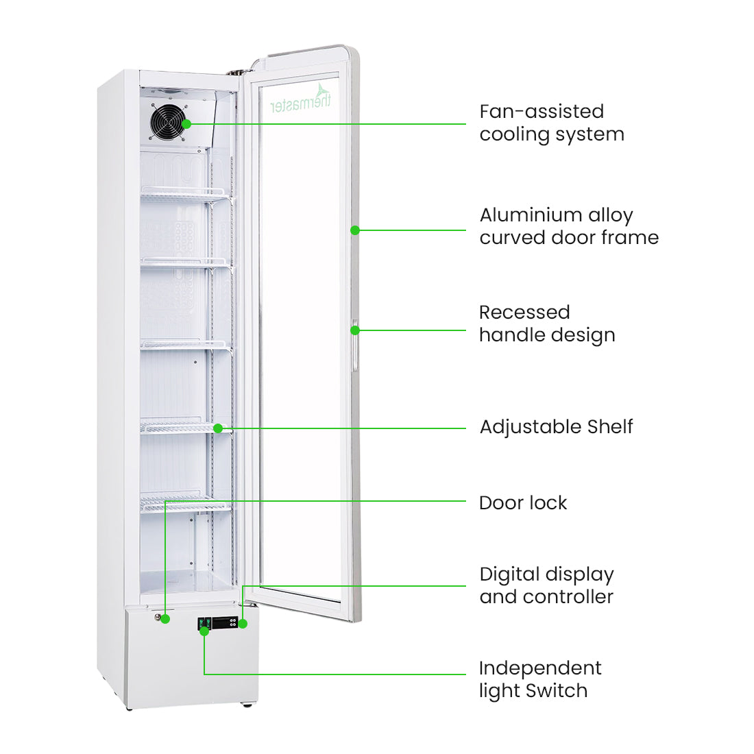 FED Thermaster LG166FA - SlimFit Glass Door Upright Drink Fridge 166L - image 3