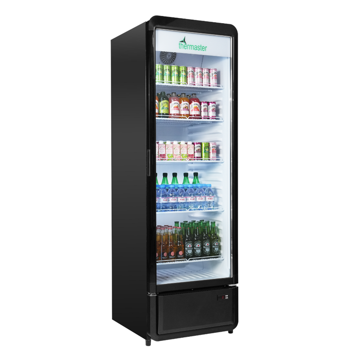 FED Thermaster SDC-343B - Upright Glass Door Drink Fridge Black 343L