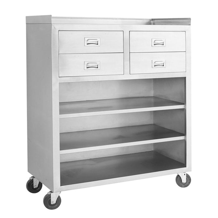 Modular Systems MS116 - Stainless Steel Mobile Cabinet Station with 4 Drawers & 3 Shelves 1160 x 540mm
