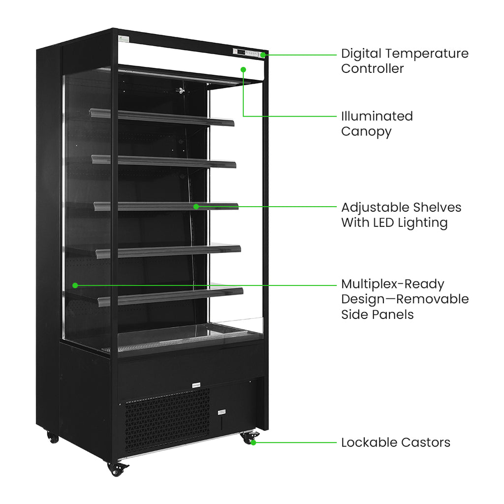 FED Thermaster OC-915B - Open Multideck Drink Display Fridge Black 975mm 405L - image 3