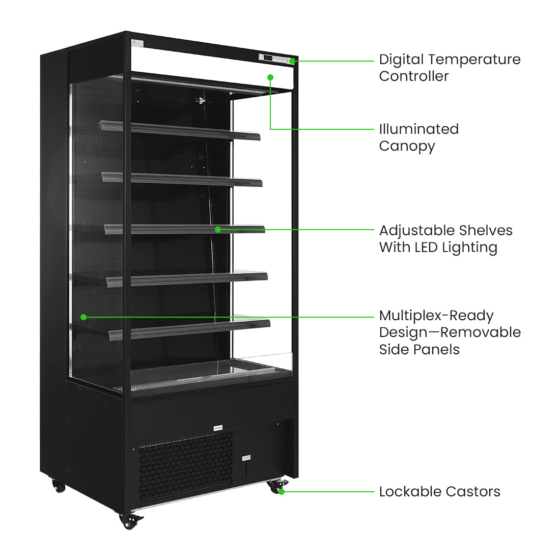 FED Thermaster OC-915B - Open Multideck Drink Display Fridge Black 975mm 405L - image 3