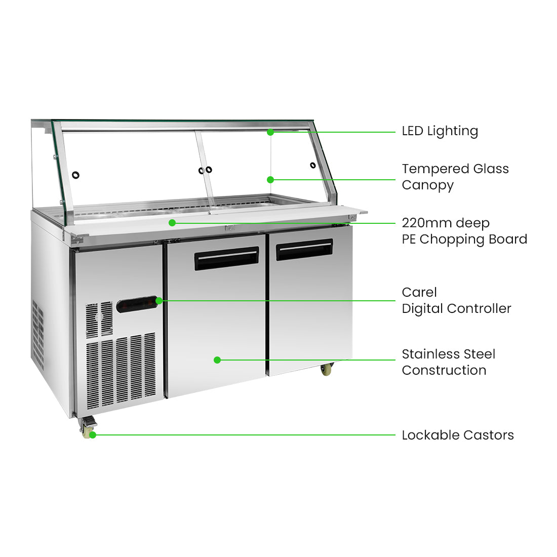 FED Thermaster PG150FA-XG - Cold Salad & Noodle Bar with Glass Canopy 4x GN 1/1 - image 2