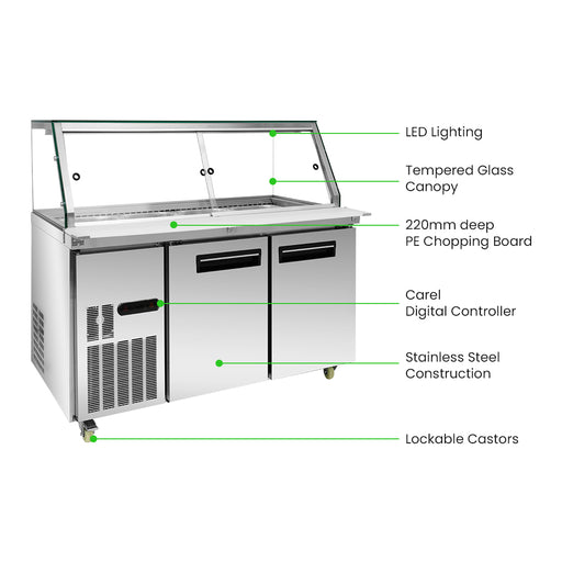 FED Thermaster PG150FA-XG - Cold Salad & Noodle Bar with Glass Canopy 4x GN 1/1 - image 2