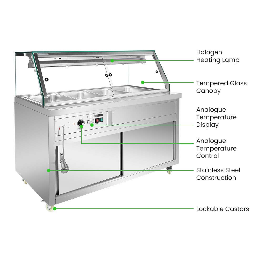 FED Thermaster PG150FE-XG - Heated Bain Marie Display with Glass Canopy 4x GN 1/1 - image 3