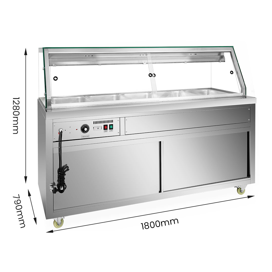 FED Thermaster PG180FE-XG - Heated Bain Marie Display with Glass Canopy 5x GN 1/1