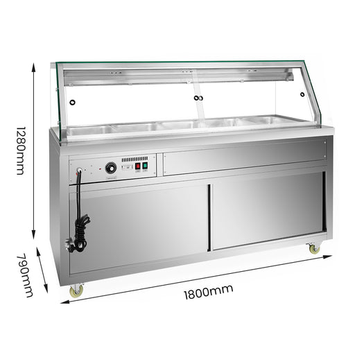 FED Thermaster PG180FE-XG - Heated Bain Marie Display with Glass Canopy 5x GN 1/1