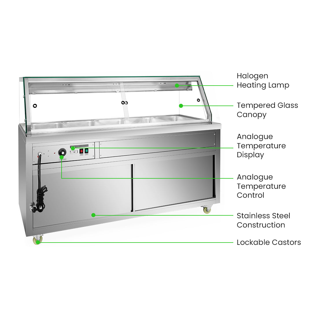 FED Thermaster PG180FE-XG - Heated Bain Marie Display with Glass Canopy 5x GN 1/1 - image 2