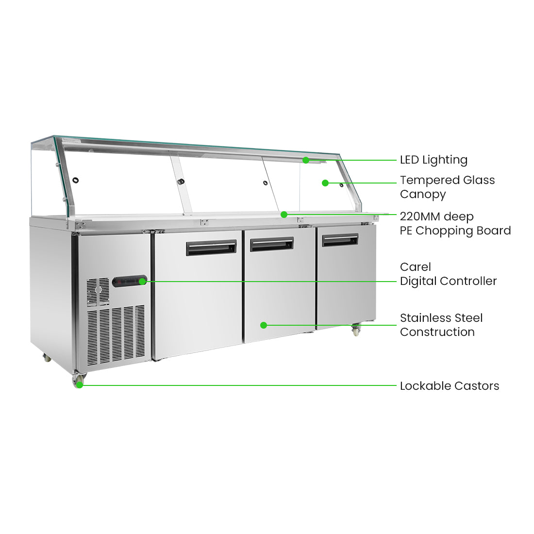 FED Thermaster PG210FA-XG - Cold Salad & Noodle Bar with Glass Canopy 6x GN 1/1 - image 3