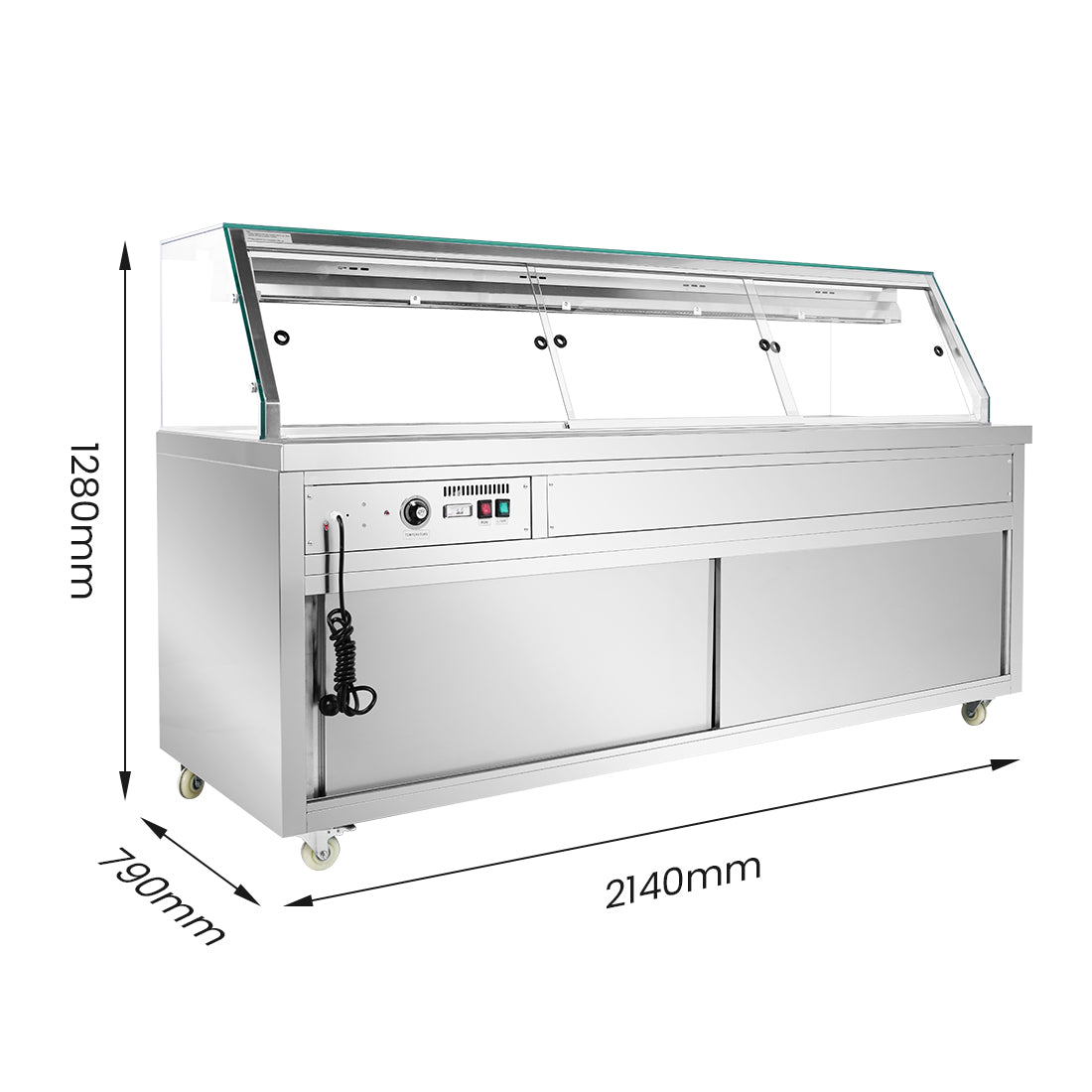 FED Thermaster PG210FE-XG - Heated Bain Marie Display with Glass Canopy 6x GN 1/1 - image 3