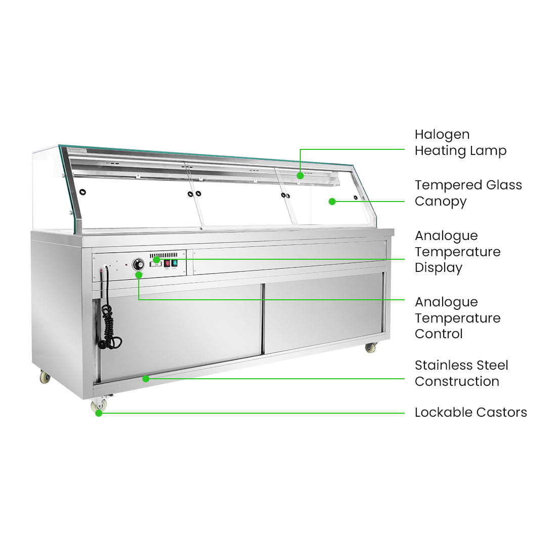 FED Thermaster PG210FE-XG - Heated Bain Marie Display with Glass Canopy 6x GN 1/1 - image 4