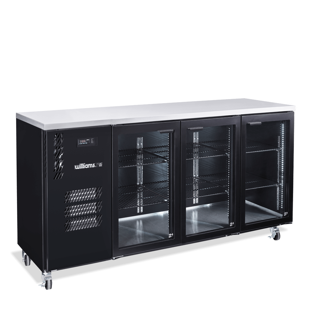 Williams Cameo HC3UGBHC / HC3RGB - 3 Door Black Colorbond Undercounter Display Fridge 2017mm 640L