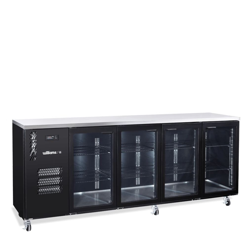 Williams Cameo HC4UGBHC / HC4RGB - 4 Door Black Colorbond Undercounter Display Fridge 2537mm 870L