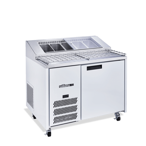 Williams Jade Pizza HJ1PCBA - 1 Door White Colorbond Pizza Prep Counter Fridge With Blown Air Well 1152mm 400L
