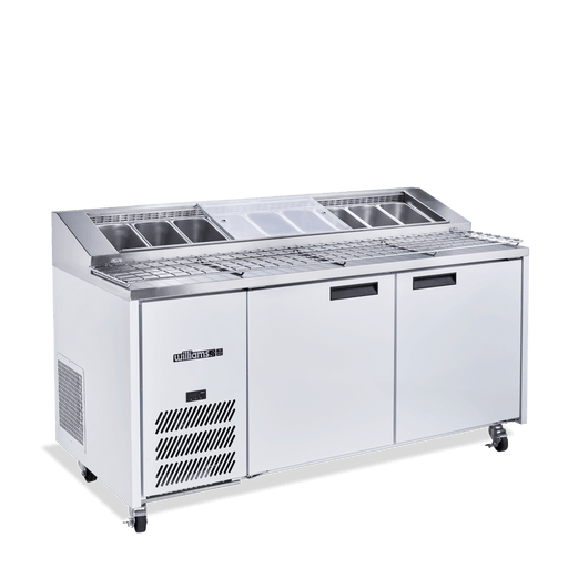 Williams Jade Pizza HJ2PCBA - 2 Door White Colorbond Pizza Prep Counter Fridge With Blown Air Well 1815mm 710L