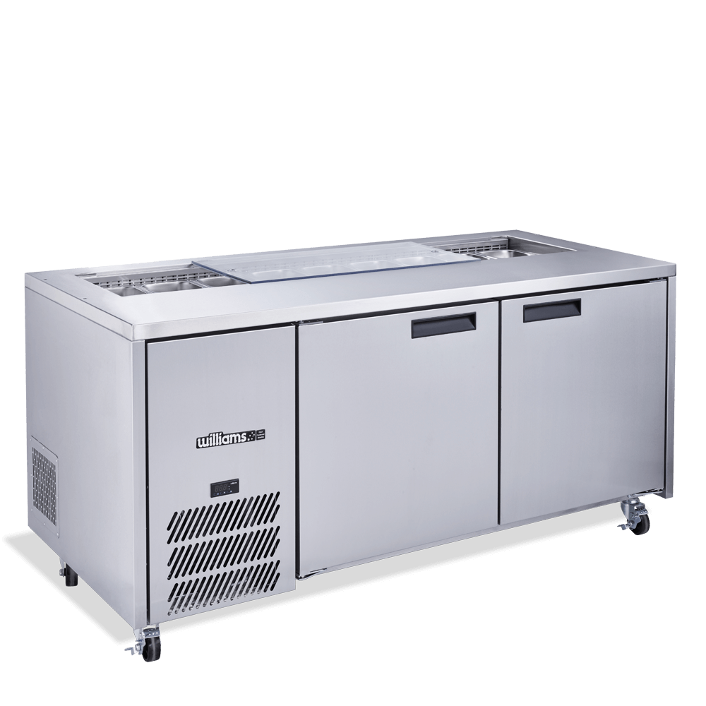 Williams Jade Sandwich HJ2SCBA - 2 Door White Colorbond Prep Counter Fridge With Blown Air Well 1815mm 500L