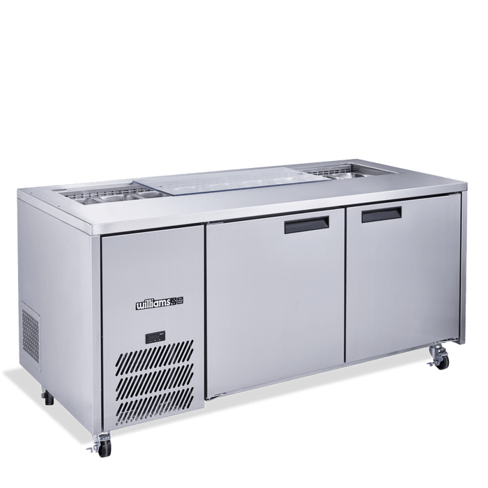 Williams Jade Sandwich HJ2SCBA - 2 Door White Colorbond Prep Counter Fridge With Blown Air Well 1815mm 500L