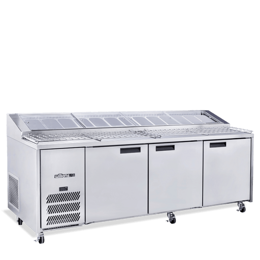 Williams Jade Pizza HJ3PCBASS - 3 Door Stainless Steel Pizza Prep Counter Fridge With Blown Air Well 2476mm 1070L