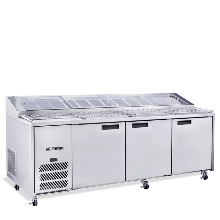 Williams Jade Pizza HJ3PCBASS - 3 Door Stainless Steel Pizza Prep Counter Fridge With Blown Air Well 2476mm 1070L