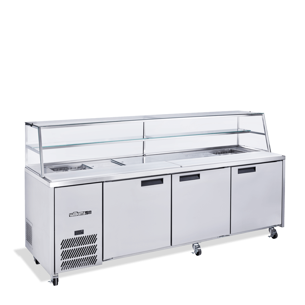 Williams Jade Sandwich HJ3SCBASS - 3 Door Stainless Steel Prep Counter Fridge With Blown Air Well 2476mm 750L