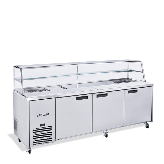 Williams Jade Sandwich HJ3SCBASS - 3 Door Stainless Steel Prep Counter Fridge With Blown Air Well 2476mm 750L