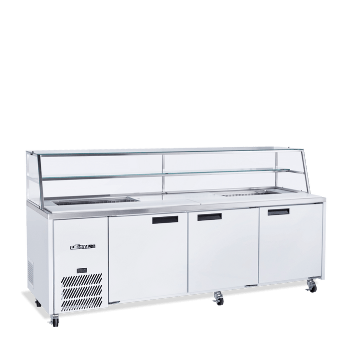 Williams Jade Sandwich HJ3SCBA - 3 Door White Colorbond Prep Counter Fridge With Blown Air Well 2476mm 750L