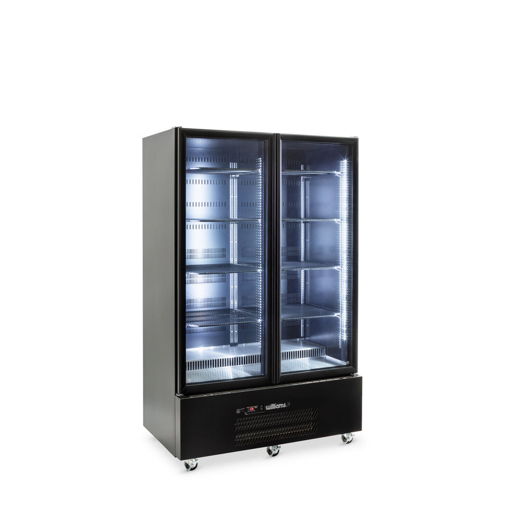 Williams Quartz Star HQS2GBHC - 2 Door Black Colorbond Upright Display Fridge 1225mm 900L